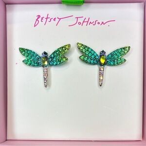 Betsey Johnson Green Dragonfly Earrings
